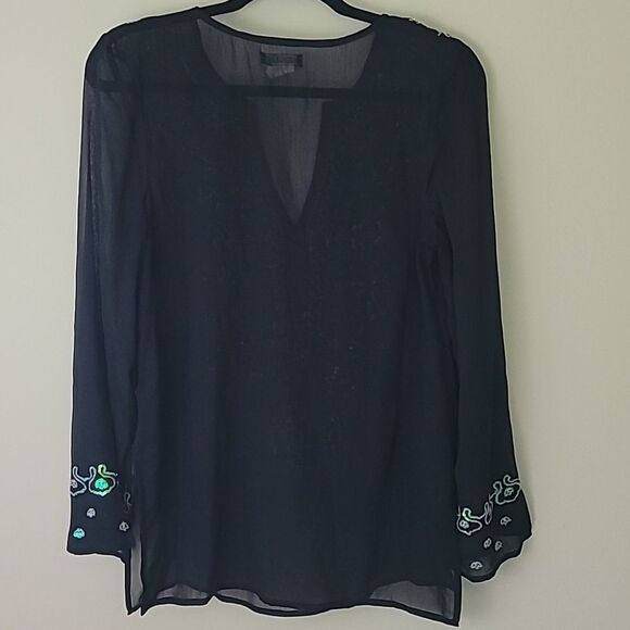 Venus Black Long Sleeve Sheer Tunic/ beach cover up with Sequins. Size Small - Picture 2 of 7